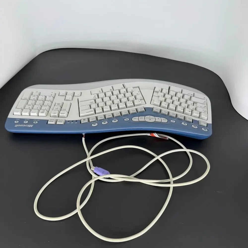 Vtg Microsoft Natural Multimedia Keyboard 1.0A RT9470 PS/2 Ergonomic Wired Gray